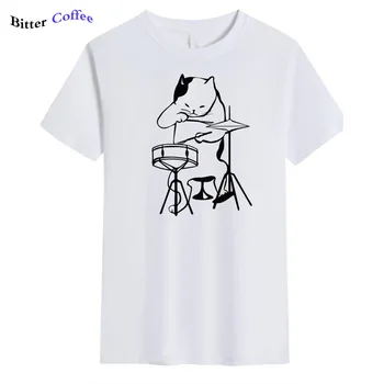 Glasbenik Mačka Igral Bobne T-Shirt Smešno Za Moške Moški Bobnar Mačka Po Meri Kul Bombaž Majica Hip Hop Tshirt Hitra Dostava
