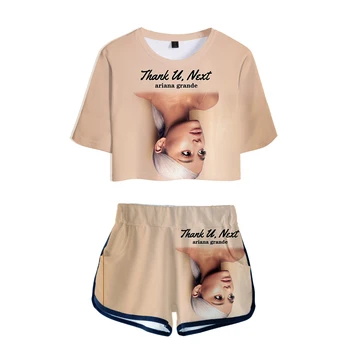 Vroče prodaje 3D Tiskanja Ariana Grande Dve Delni Set+Kratke Hlače za Poletje Ženske Tshirt Dew popka t shirt Dekle Prosti čas Določa dekle Trenirko