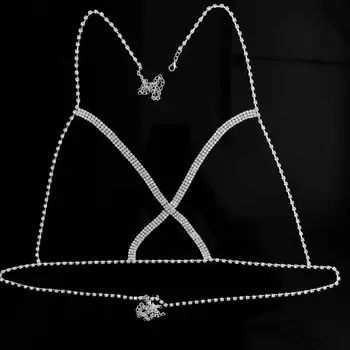 Moda za ženske seksi križ prsih verige Nosorogovo telo verige, plaža, bikini zanko ogrlica kristalno telo modrc verige