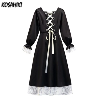 KOSAHIKI Plus Velikost Haljo Japonski Gothic Lolita Obleko Dekle Mozaik Letnik Povoj Dolge Obleke Japonskem Slogu Kawaii Vestidos