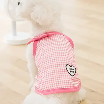 Kawaii Pet Oblačila Kariran Obleke za Psa Risanka Majhne Kostum Telovnik Tiskanja Psi Pomlad Poletje Moda Pisane Srce Mascotas
