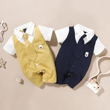 Baby Boy Moda Dolg Rokav Romper z Lok Kravato 0-18 M Novorojenega Dojenčka, Malčka Pomlad Jesen Priložnostne Mozaik Jumpsuit Obleke