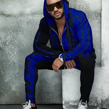 ZOGAA Moški Športni Obleko Hooded Pismo Natisnjeno Barvo Ujemanje Vroče Prodaje Osebnost Hip-hop Zadrgo Cardigan Fashion Velikosti Nova