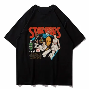 Rey in Prijatelji Star Wars Moških in Žensk Kratka sleeved Mandalorian Novi Film Funny Cartoon T-shirt Kawaii T-shirt Hip-hop Vrhovi