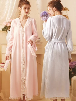 Haljo Obleke za Ženske Sleepwear Hišna Obleke Pozimi Žamet Elegantno, Romantično Haljo Ženske