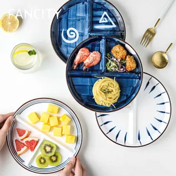 FANCITY Japonski slog keramični sub-razdeljen večerja ploščo, gospodinjstvu otrok, tri-prostor sub-ploščo, zajtrk ploščo za o