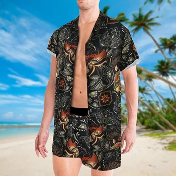 Moški Hawaiian Določa 2021 Poletje Tiskanje Kratka Sleeved Gumb Majica + Hlače Plaži Peščene Plaže, Dva Kosa Priložnostne moška Obleka