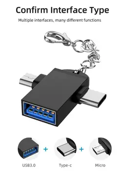 2 V 1 OTG USB 3.0 Ženski Mikro USB Moški In USB C Moški Priključek Aluminij Zlitine Na poti Pretvornik Za Android