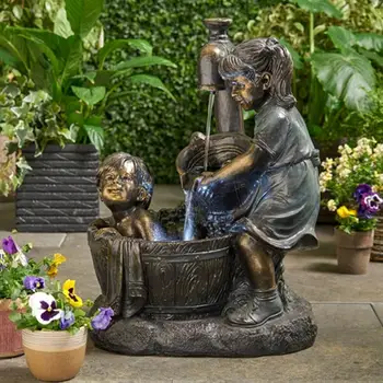 Fant In Dekle Vrt Kip Smolo Slap Pretok Vode Ornament Na Prostem Za Domačem Dvorišču, Vrt Namizje Skulpture Urad Dekor