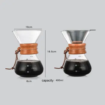Klasično Steklo Kavo Pot, Leseni Ročaj Toplotno Odporen Prelijemo Aparat Za Kavo, Ročni Coffeemaker V60 Strani Dripper