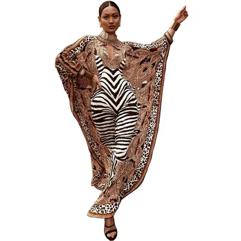 Afriške Obleke za Ženske Plus Velikost Zebra Natisnjeni Dashiki Elegantne Dame, Obleke Muslimanskih Abaya tam kaftan Bat Rokav Proti-vrat Oblačilih