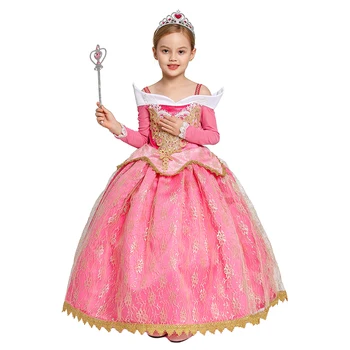 Dekleta Aurora Princesa Obleko Halloween Kostum Rojstni dan, Oblačila za Otroke, Otroci Vestidos Dekleta Fancy Rose Red Dolgo Obleko