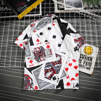 Hawaiian Style Poker Polno Tiskanja Moških Plaži Majica 2020 Poletje Kratek Rokav Moške Srajce Prevelik Človek Majica Camicia Homme Oblačila