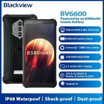Blackview BV6600 Android 10 Pametni telefon Robusten, IP68 Vodotesen 8580mAh Okta Core 4GB+64GB 5.7