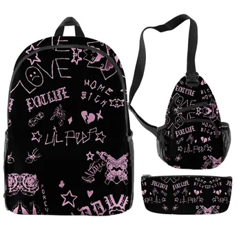 LJUBEZEN Lil Peep 3D nahrbtnik 3-delni set unisex modna športna outdoor ulica KpopTeenager fant dekle šolsko torbo potovalna torba