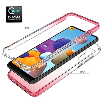 Dvojno Plast Gradient Barvo Popolno Zaščito Primeru Telefon za Galaxy S21 Ultra S20 Plus A11 A12 A21 A72 A52 A32 5G Mehko Jasno Pokrov