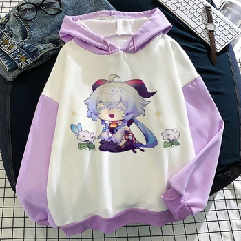 Pozimi Kawaii Genshin Vpliv Anime Fashion Majica Znoj, Oblačila z Dolgimi Rokavi Hoodies Ženske GANYU Vrh Hoodie Vijolična Majica