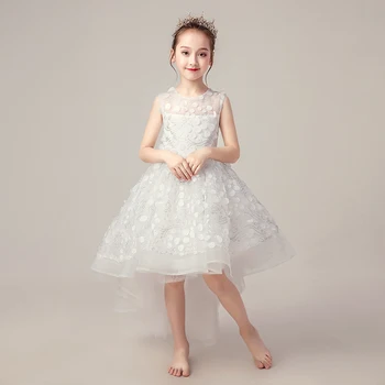 Moda Fant, Baby Dekleta Čipke Obleko Mehurček Sleeve Solid Vzorec Sequined Til Princesa Obleke za Priložnostne Stranka Otroci Oblačila