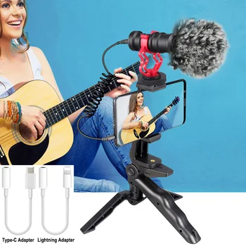 Mikrofon Za Telefon, Mini Hladilnik Mikrofon Za Karaoke Profesionalne Video Kamere, PC Mic Petje S Šok Nosilec In Stojalo