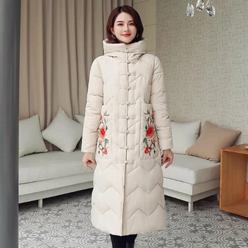 Zimske ženske Tang slog modi Kitajski nacionalni slog, dolge navzdol bombažno jakno zgosti bombaž, oblazinjeni suknjič cheongsam plašč