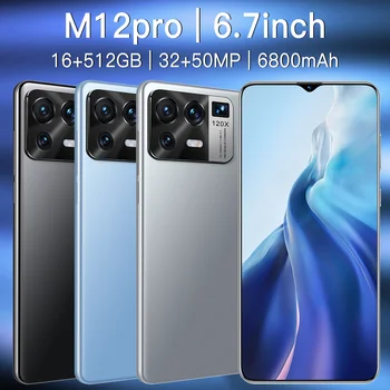 M12 Pro 6.7 Palčni Pametni telefon 4G 5G Odklepanje 32MP+50MP 16GB+512GB 6800mAh Mobilni telefoni Pametni Telefon Globalna Različica