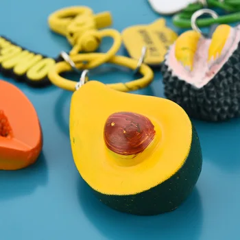 Srčkan Simulacije Sadje Papaja, Durian Avokado Keychain Modni Nakit Darilo za Ženske Key Ring Torba za Pribor