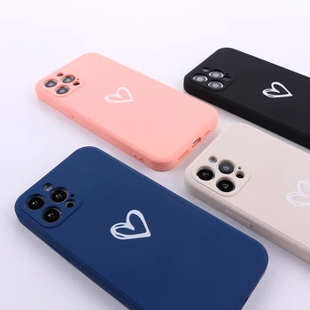 Moda Ljubezen Srce Tekoče Silikona Telefon Primeru Kritje Za iPhone 11 12 Pro Mini Max X XR XS 7 8 Plus Shockproof Mehko Zadnji Pokrovček