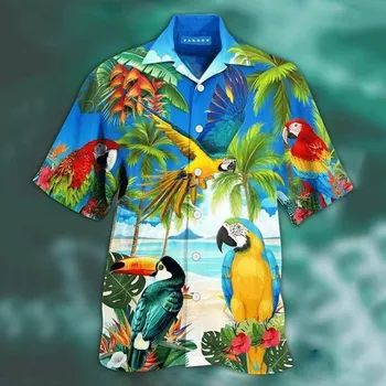 Živali Papiga Tiskanja Mozaik Moda Hawaiian Moški Majica Cool Znižuj Ovratnik, Kratkimi Rokavi Ulične Plaži Poletje Elegantna 2021 5