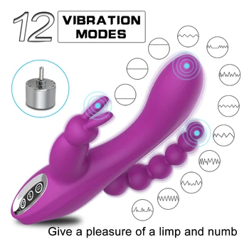 3 v 1 Vibrator Rabbit Vibrator Vodotesen USB Polnilne vagina Analni Vibrator za Klitoris Seks pralni Igrače za Ženske Parov Seks Shop