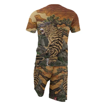 2021 Trendy Trenirka Moški Kompleti Kitajski Slog Poletje T-Shirt Nastavite Zver Tiger Tiskanja Priložnostne Kratek Rokav Obleko Hlače Unisex Oblačila