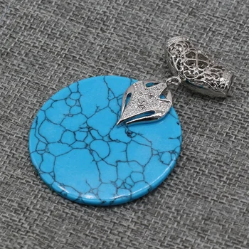 Naravni Kamen Krogu Modre Turquoises Čar Obesek za Nakit, Izdelava DIY Nacklace Uhan Ženske, Nakit Darilo Velikost 50x70mm