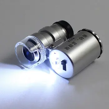 60X Mikroskop Z LED Lučka lahki Prenosni Žep Lupo Povečevalno Steklo, Vijolična Ponarejenih Svetlobe