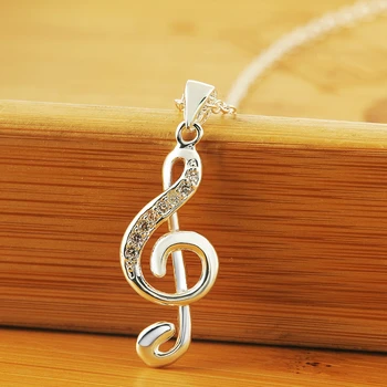 925 Sterling Srebrna Ogrlica Za Ženske 18 inch kristalno Elegantno glasbeno noto Obesek visoke kakovosti Modni Nakit Božična Darila