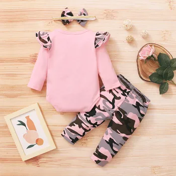 Novorojenega Dojenčka Baby Dekle Valentine Tiskanja Romper Bodysuit+Maskirnim Tiskanja Hlače Nastavite Malčka Dojencek dekliška oblačila, obleke, oblačila