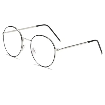 Kovinski Anti-modra Svetloba Očal Okvir Moda Letnik Okrogle Očala Zaščito za Oči, ki Ravno Ogledalo Jasno Objektiv Ultralahkih
