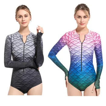 Poletni Vodni Športi Lady UPF50 Dolgimi Rokavi, Kratke Hlače Super Elastični Gradient Barvo En Kos Kopalke, Kopalke