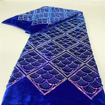 Najnovejše Modra Afriške francoski Žamet Čipke Tkanine Visoke Kakovosti Multicolor Sequins Embroiderey Očesa Tkanine, Čipke Za Poroko rdeča