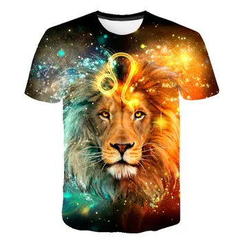 3D Kralj Zveri, Lev Grafični t shirt Za Moške Poletje Moda Priložnostni Živalski Vzorec Kratek Rokav Hip Hop okoli Vratu T-shirt