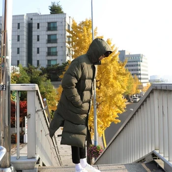 Pozimi korejski Edition oblačila za Moške, Celo Klobuk Dolgo Moški Toplo Bombaž-oblazinjena Oblačila svoboden velikosti Kašmir zgosti plašč