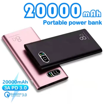 20000mAh Moči Banke Prenosni Ultra Tanek Telefon Polnilnik Digitalni Prikaz 2 USB na Prostem, Potovanja Powerbank za Samsung Xiaomi IPhone