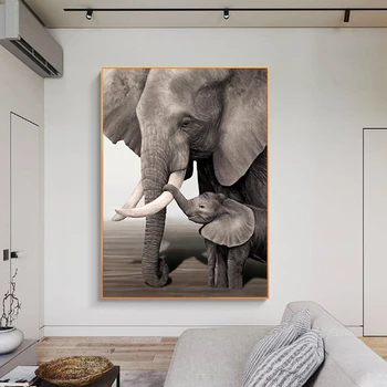 Črni in Beli Retro Baby Slon Slon Živali, Poster Tiskanje Platno, Saj Stenske Dekorativne Umetnosti Sliko za dnevno Sobo