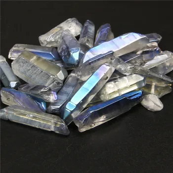 40 mm 10PCS Raw Titana Quartz Crystal Točke Palice Kroglice Nakit Dobave,Vrh Izvrtane Grobo Surovo Kristalno Točk Kroglice Ogrlica