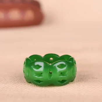 Green Jade Obroč Amulet Naravnih Čar Nakit Darila Jadeit Vklesan Kitajski Modi Obrti