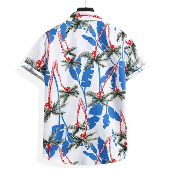 Kokosovo Drevo Tiskanja Hip Hop Srajce za Moške Poletne Plaže Majica Prevelik Gumb Gor Ulične Mode Harajuku Havajske Srajce