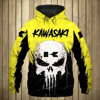 Moški pulover s kapuco Punisher In Kawasaki Logotip 3D Digital Print Zadrgo Kapuco Majica Puloverju Motocikel Jopiči Dirke Oblačila