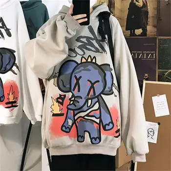 Anime Moških Elefant Majica Za Fante Priložnostne Ohlapen Pulover S Kapuco Harajuku Dolgimi Rokavi Moški Ženske Oblačila Srčkan Živali Hoodie Plašči Moški