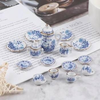 15Pcs 1:12 Lutke Miniaturne Posode iz Porcelana Keramični Tea Cup Set Za Lutke Decals~