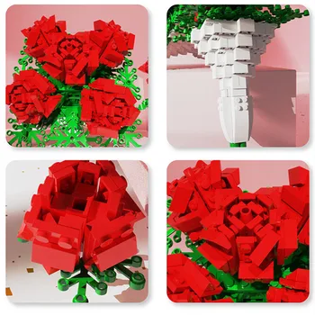 MOC Ideje Serije Šopek Rose Cvetje gradniki Brocks Darilo za Dekleta Opremljanje Doma Opeke Montaža DIY Igrača