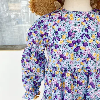 Dekleta Cvetlični Obleka Otroška Oblačila 2021 Novih Otroci Poletje Obleko Z Dolgimi Rokavi Malčka, Sveža Oblačila Bombaž Dveh Barvah Ruffles,#6006