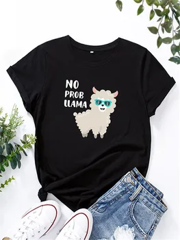 Najnovejši Modni Ne Probllama Lame Ženske T-Shirt Visoke Kakovosti Kratek Rokav Risanka Dekleta T Shirt